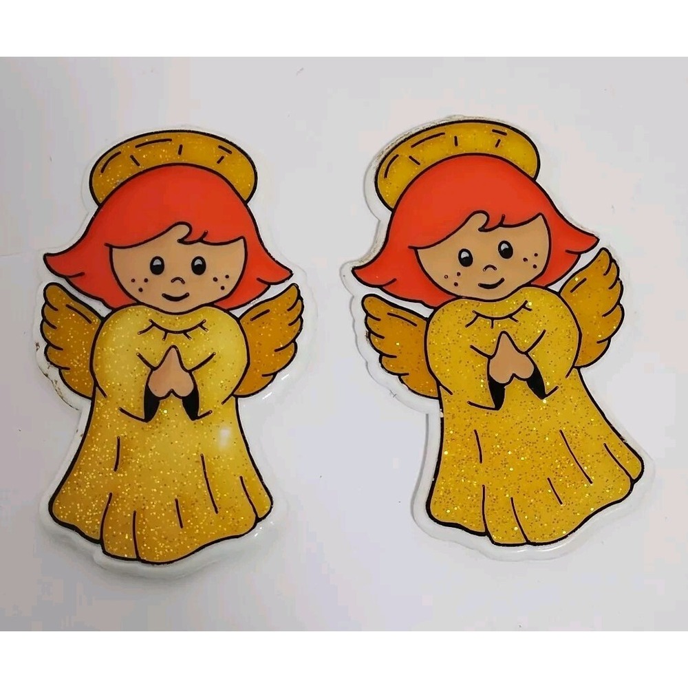 Set Of 2 Vintage Angel Refrigerator Magnet  BROMAC‎ 1985 Pair 4" X 2.5"